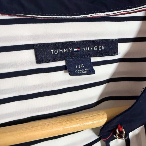 Tommy Hilfiger Striped 3/4 Sleeve Navy + White Button Down Casual Blouse Sz L - Picture 5 of 6